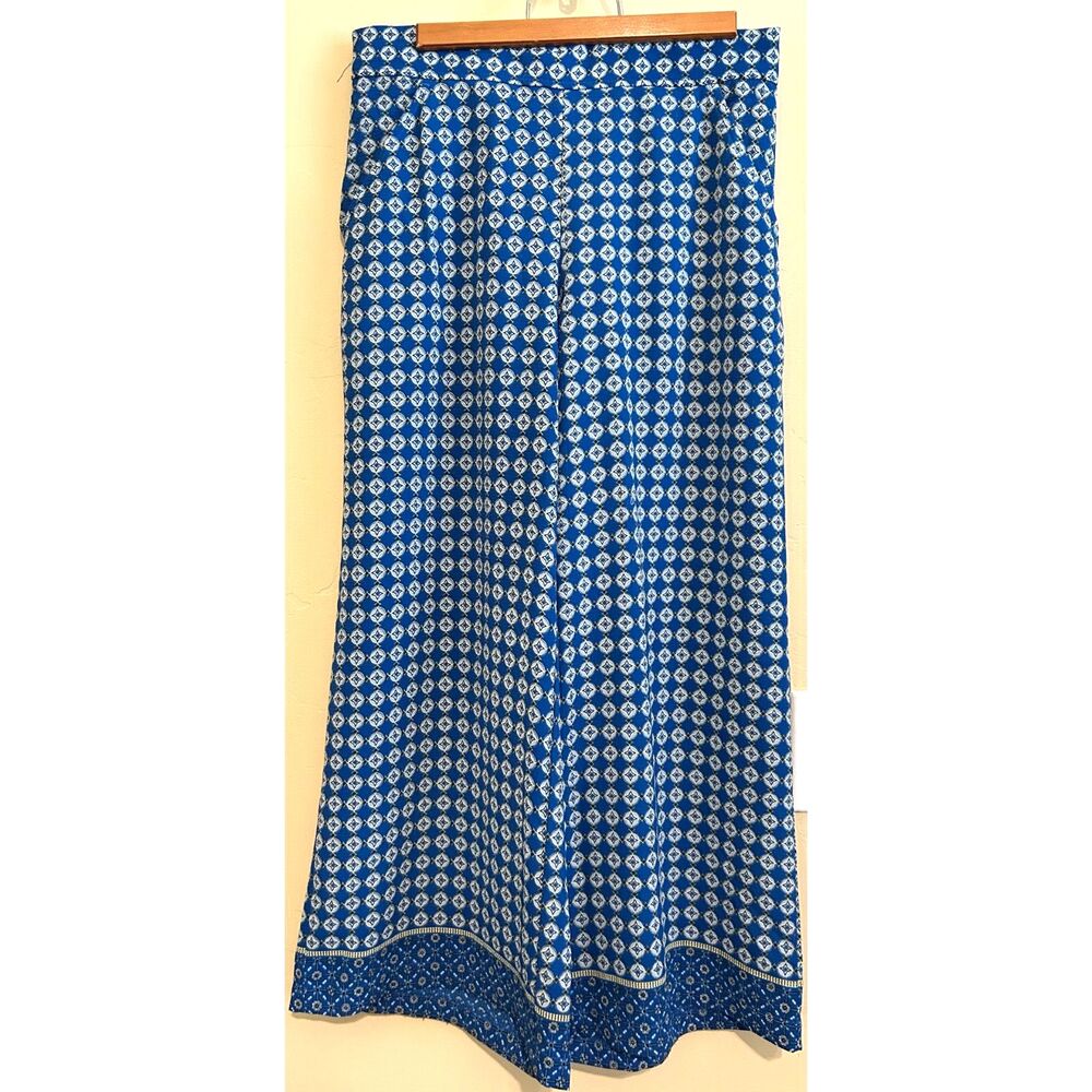 Max Studio Women's Blue Geometric Floral Wide Leg Pull-On Pants Size Medium